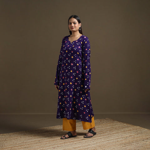 Bandhani tie-dye cotton a-line kurta for women 02