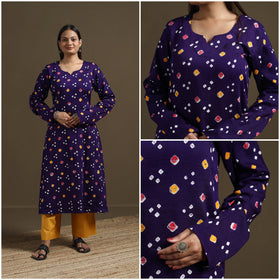 Bandhani tie-dye cotton a-line kurta for women 02