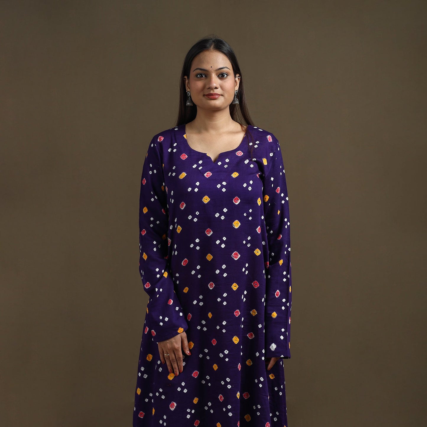 Bandhani tie-dye cotton a-line kurta for women 02