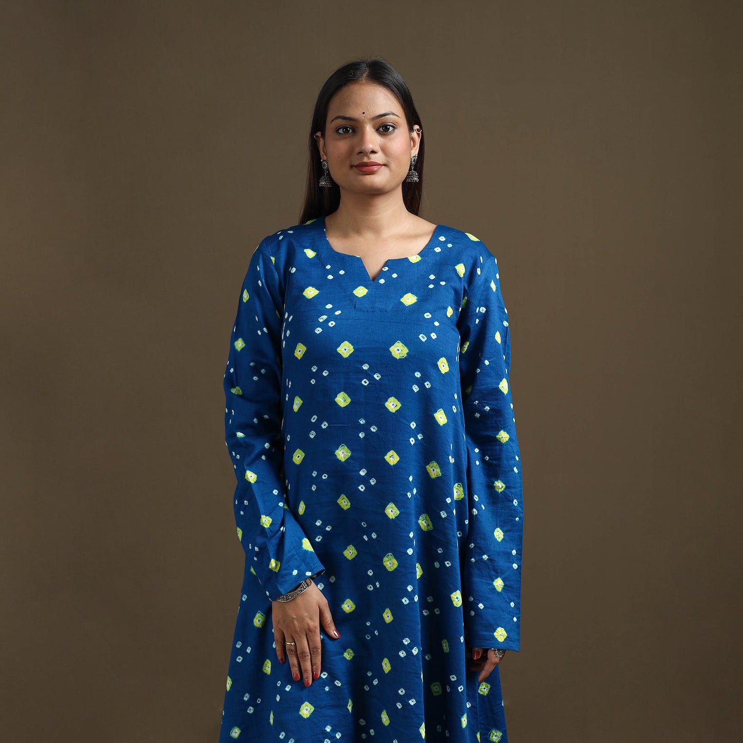 Bandhani tie-dye cotton a-line kurta for women 03