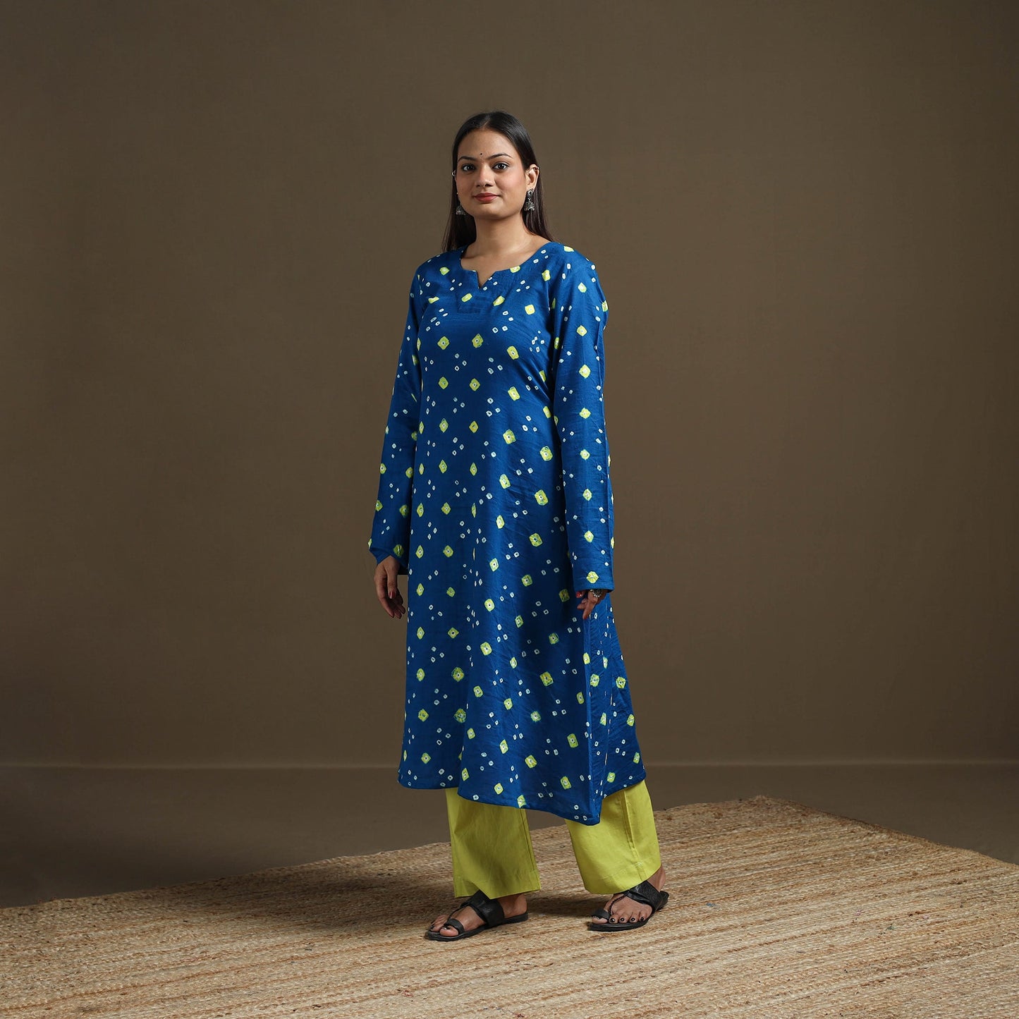 Bandhani tie-dye cotton a-line kurta for women 03