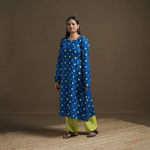 Bandhani tie-dye cotton a-line kurta for women 03