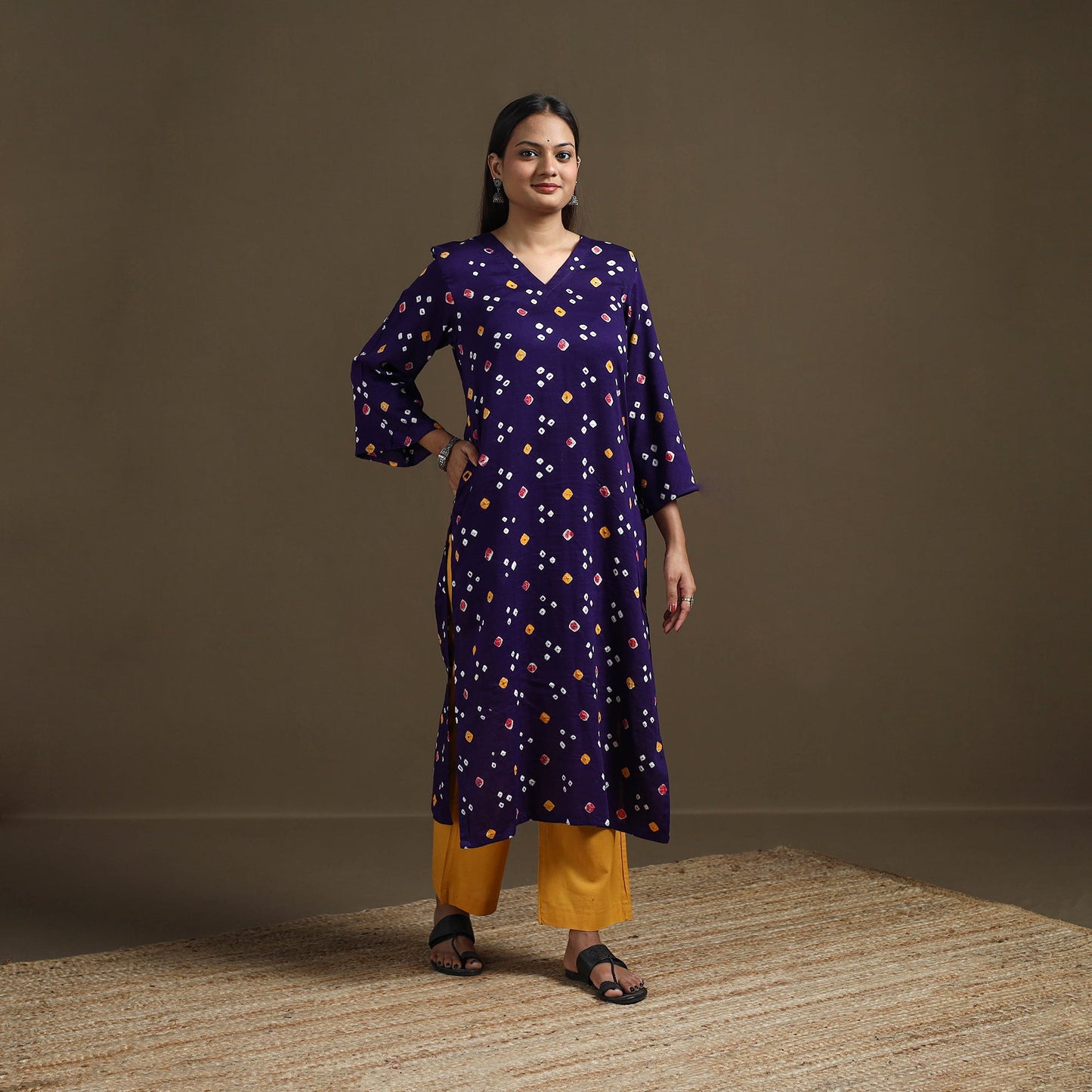 Bandhani tie-dye cotton straight kurta for women 06
