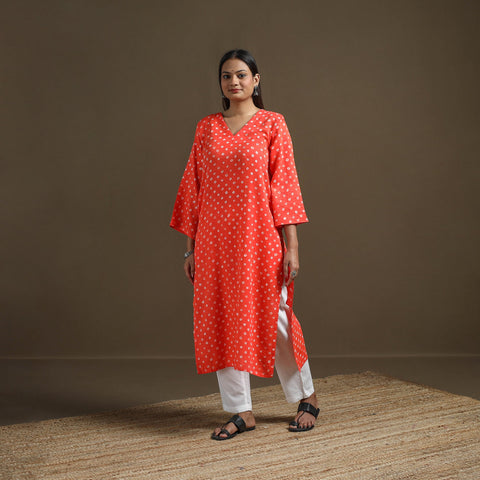 Bandhani tie-dye cotton straight kurta for women 07