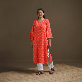 Bandhani tie-dye cotton straight kurta for women 07