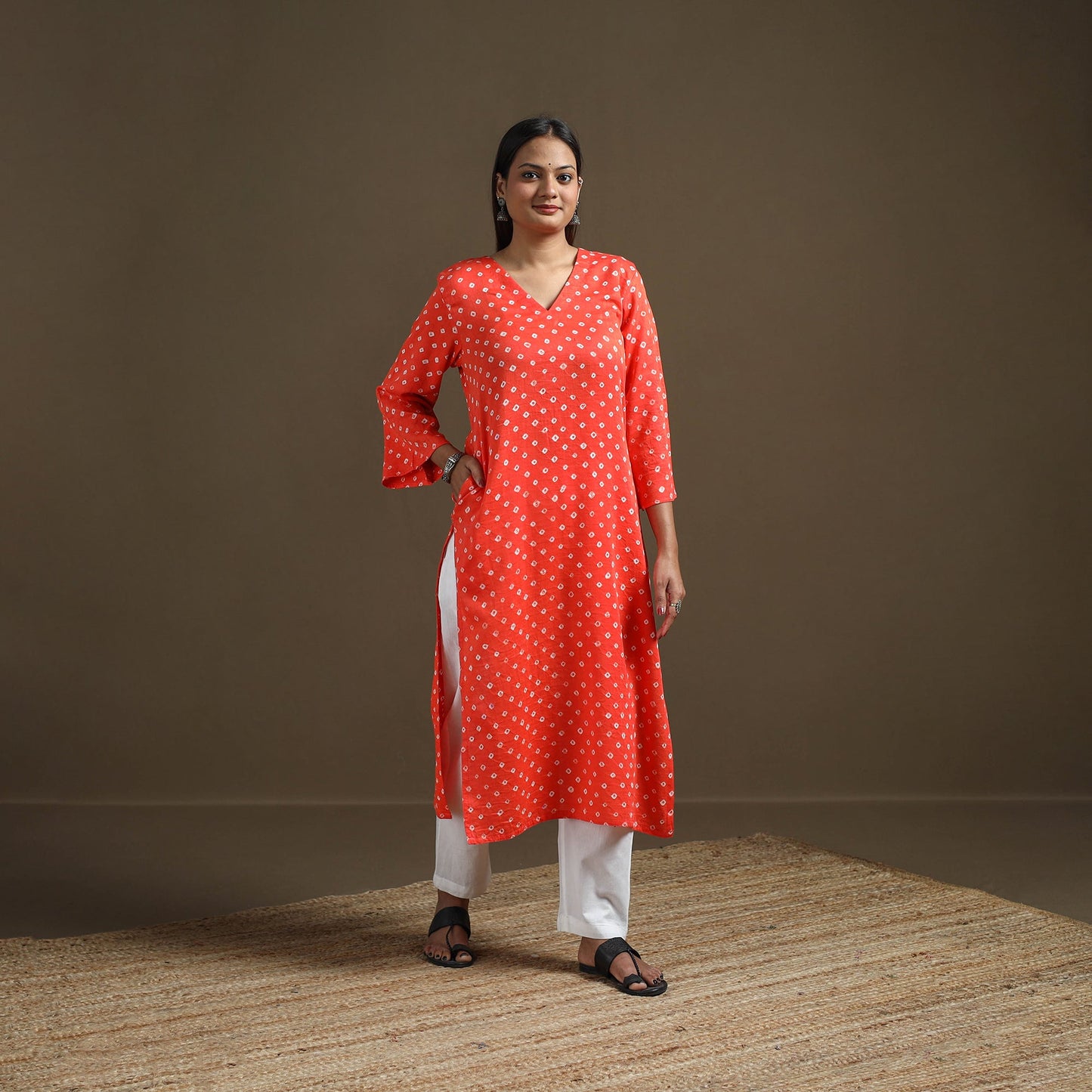 Bandhani tie-dye cotton straight kurta for women 07