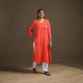 Bandhani tie-dye cotton straight kurta for women 07