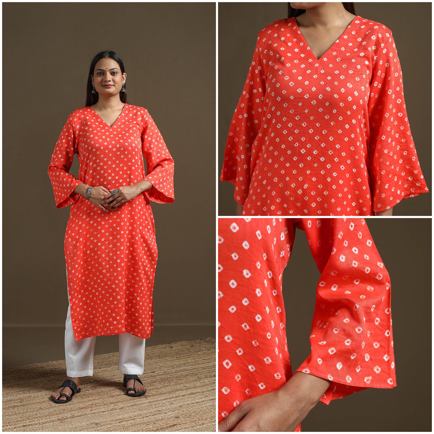 Bandhani tie-dye cotton straight kurta for women 07