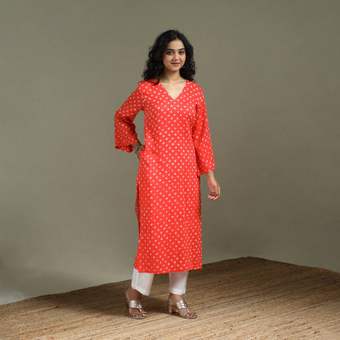 Bandhani tie-dye cotton straight kurta for women 07