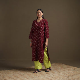 Bandhani tie-dye cotton straight kurta for women 08