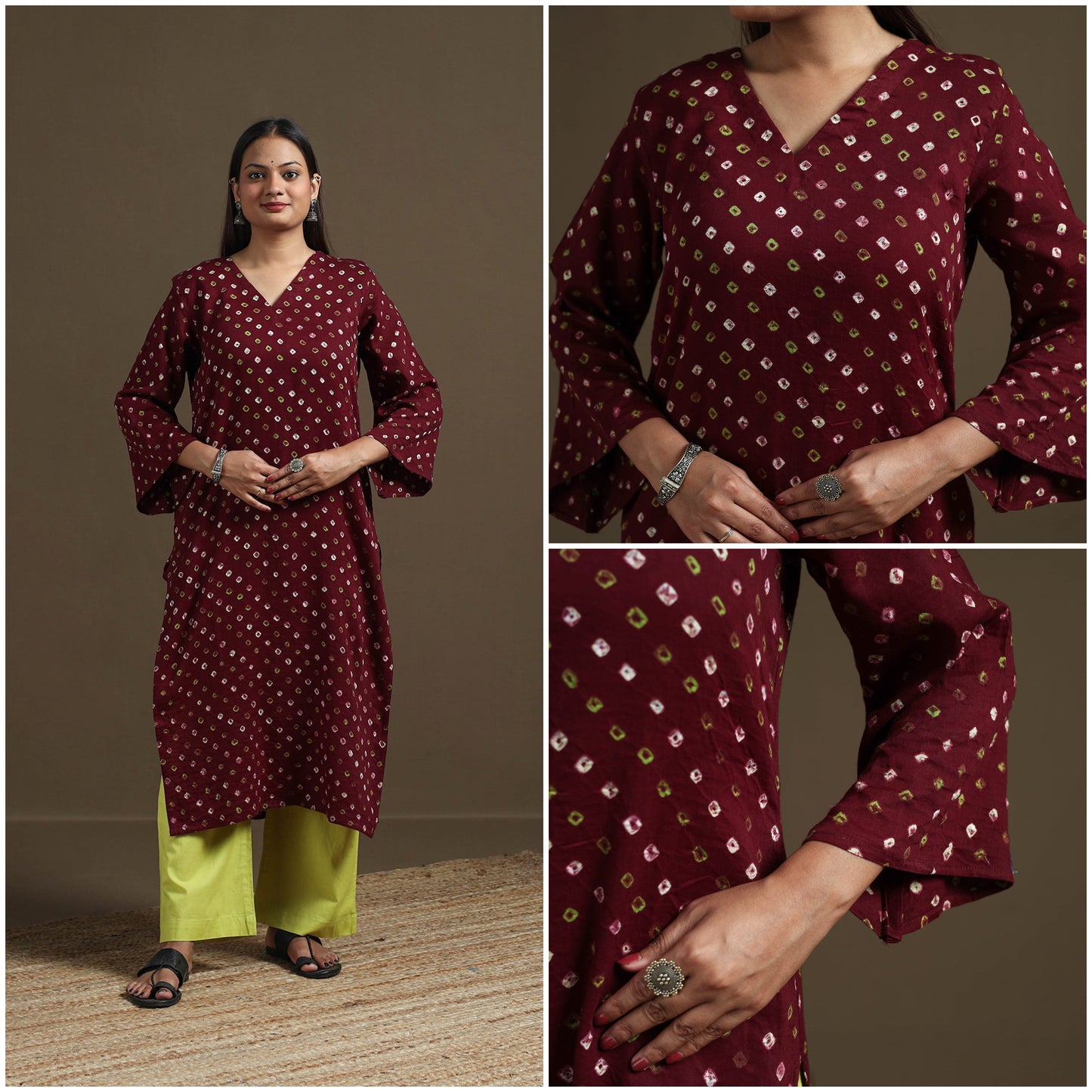 Bandhani tie-dye cotton straight kurta for women 08