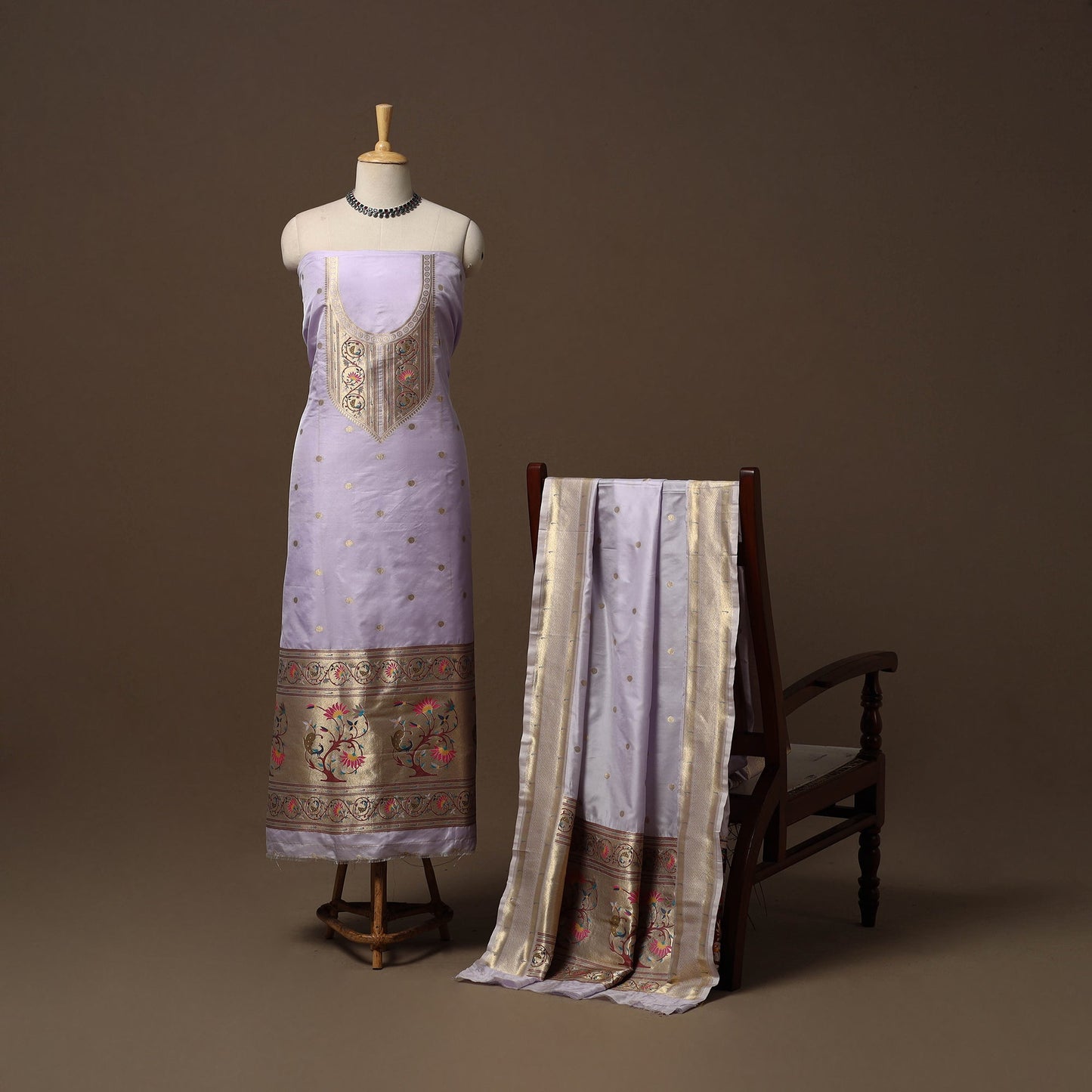 Bangalore silk paithani 3pc unstitched dress material 01