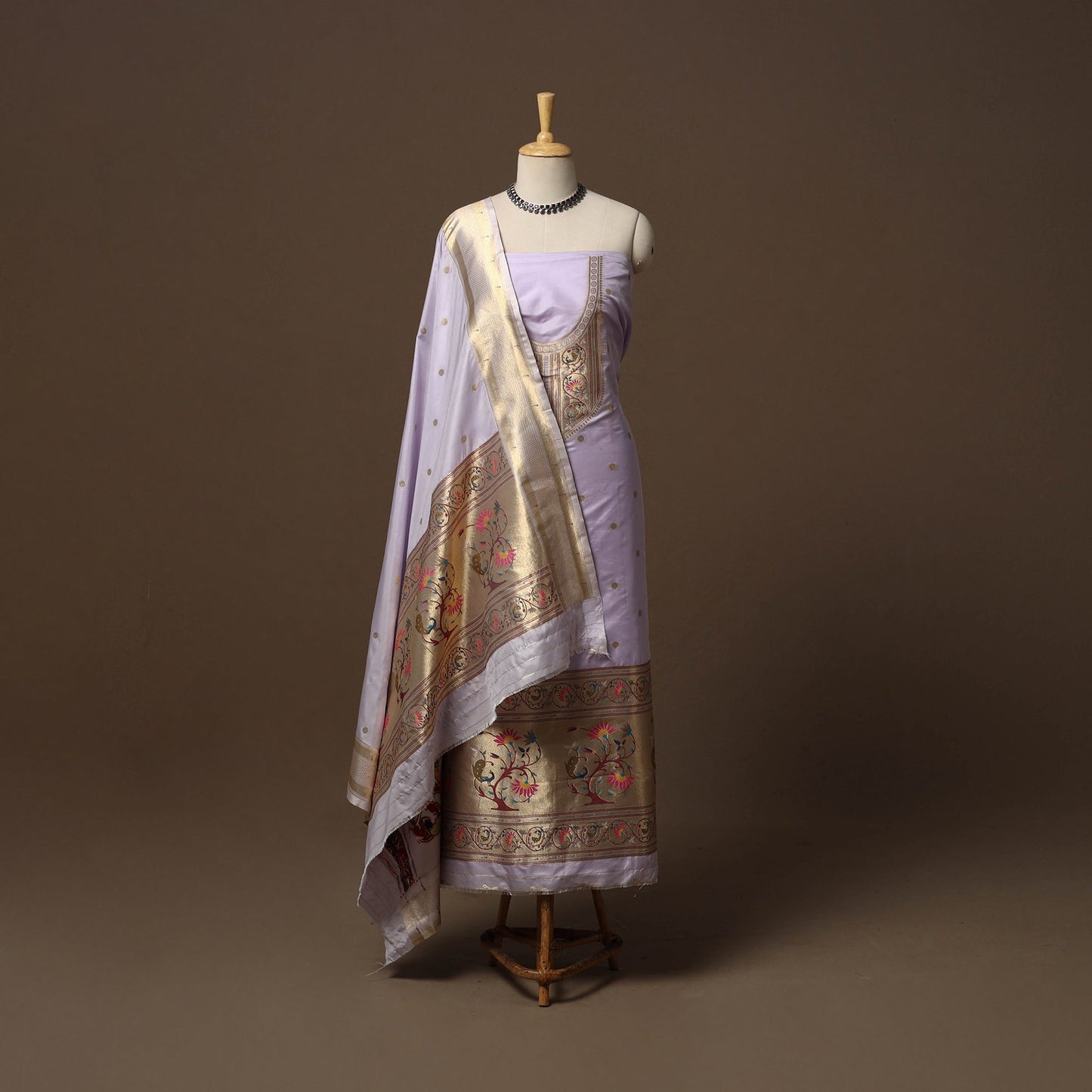 Bangalore silk paithani 3pc unstitched dress material 01