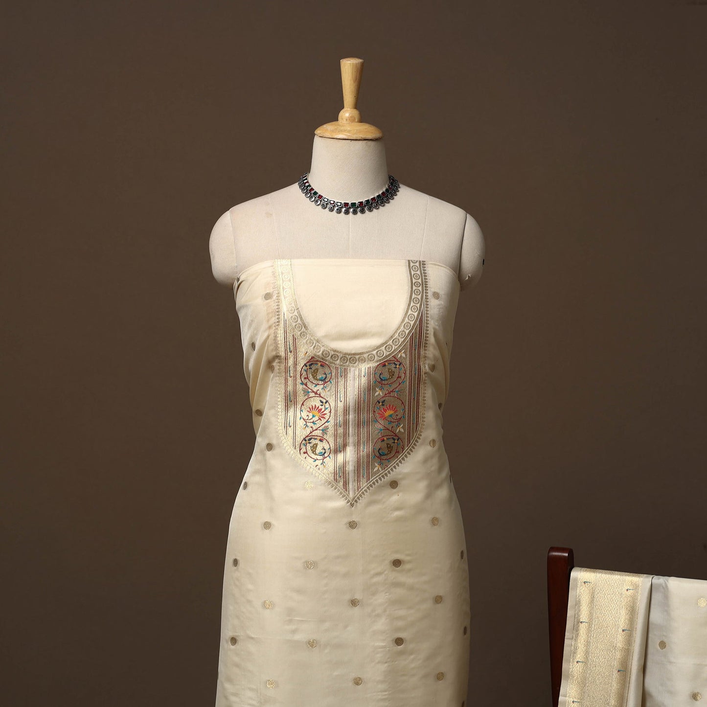 Bangalore silk paithani 3pc unstitched dress material 02