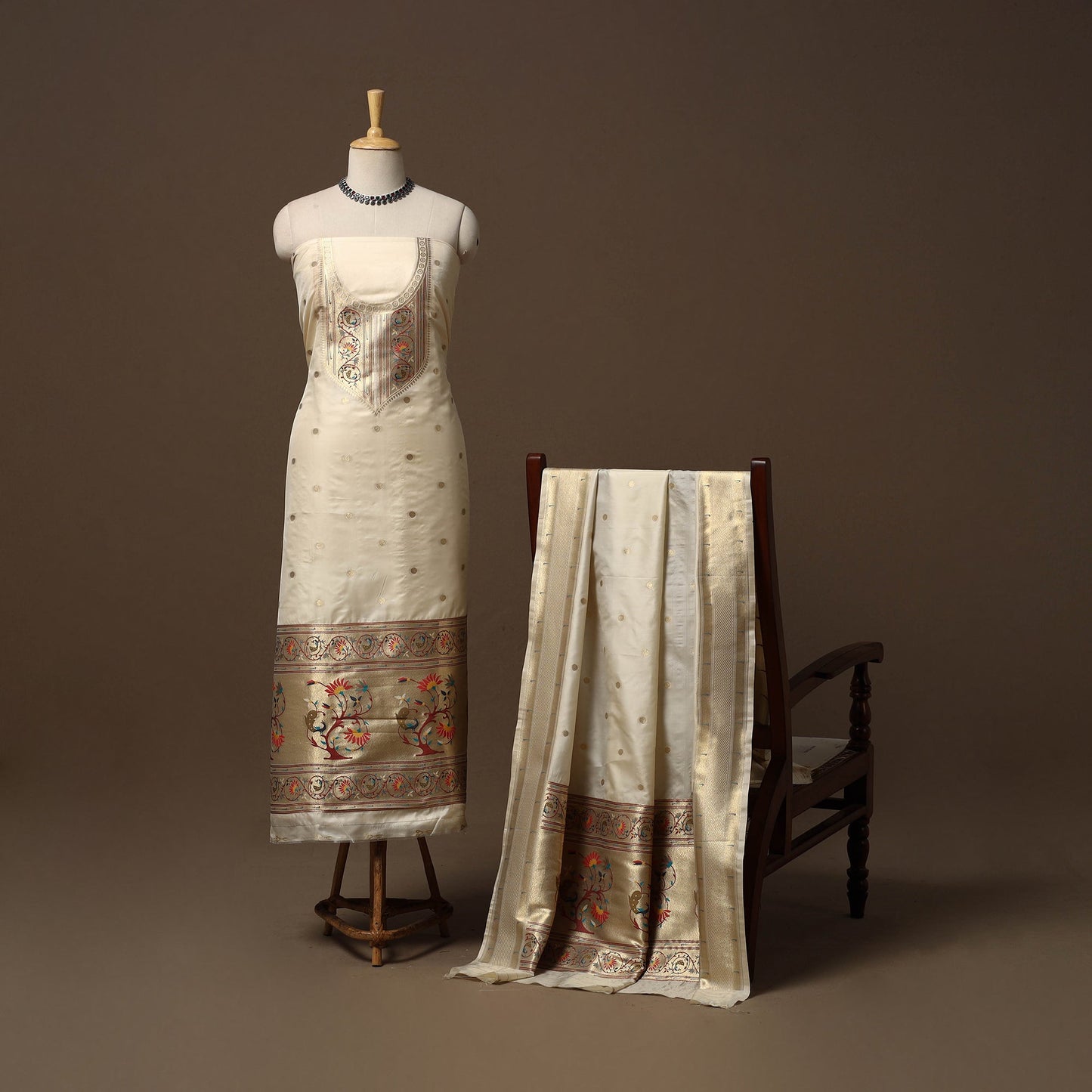 Bangalore silk paithani 3pc unstitched dress material 02