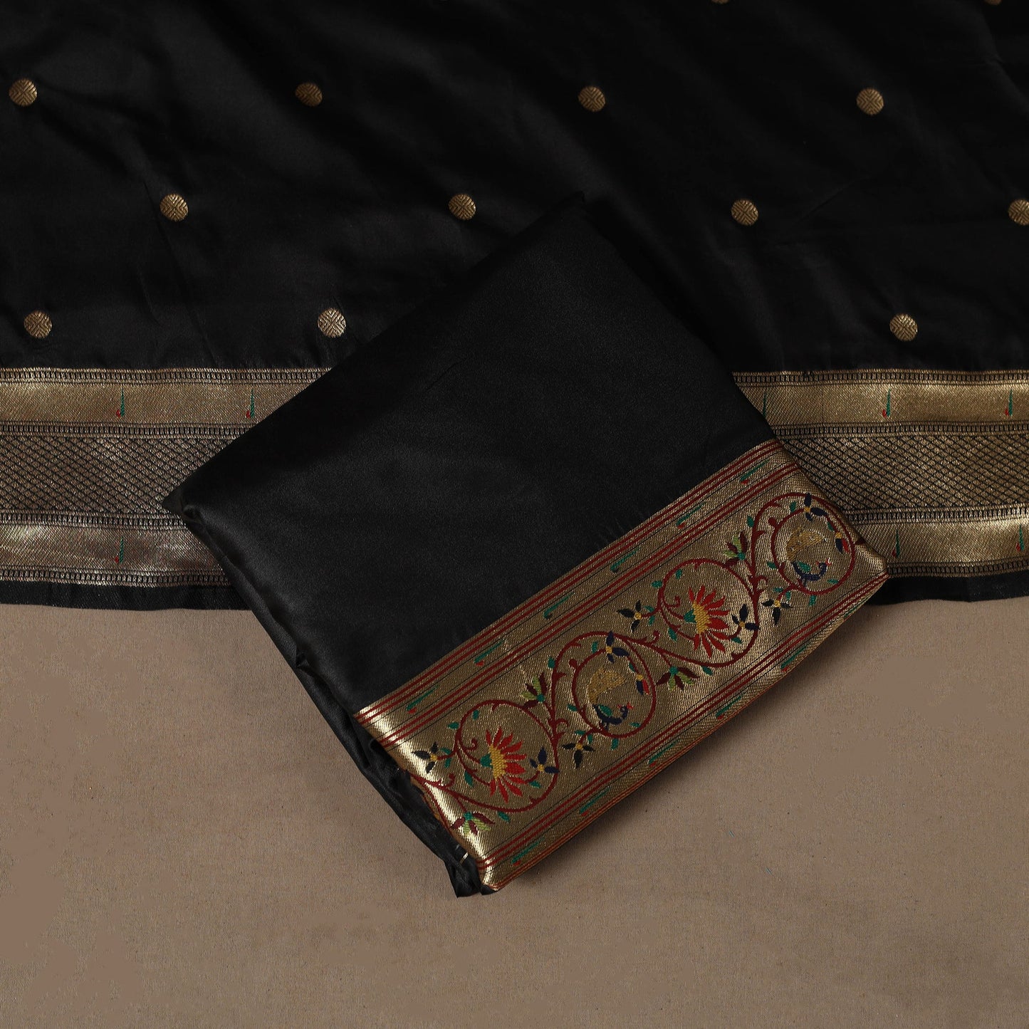 Bangalore silk paithani 3pc unstitched dress material 03