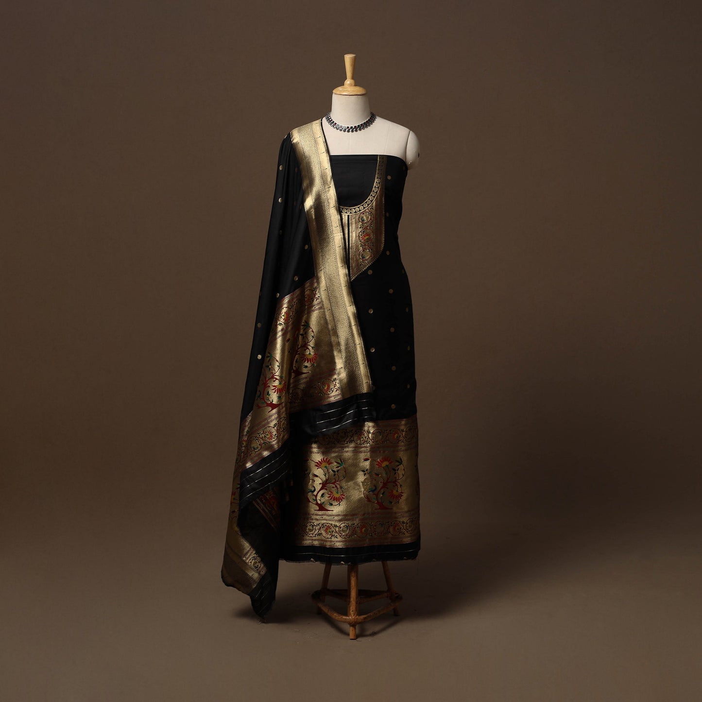 Bangalore silk paithani 3pc unstitched dress material 03