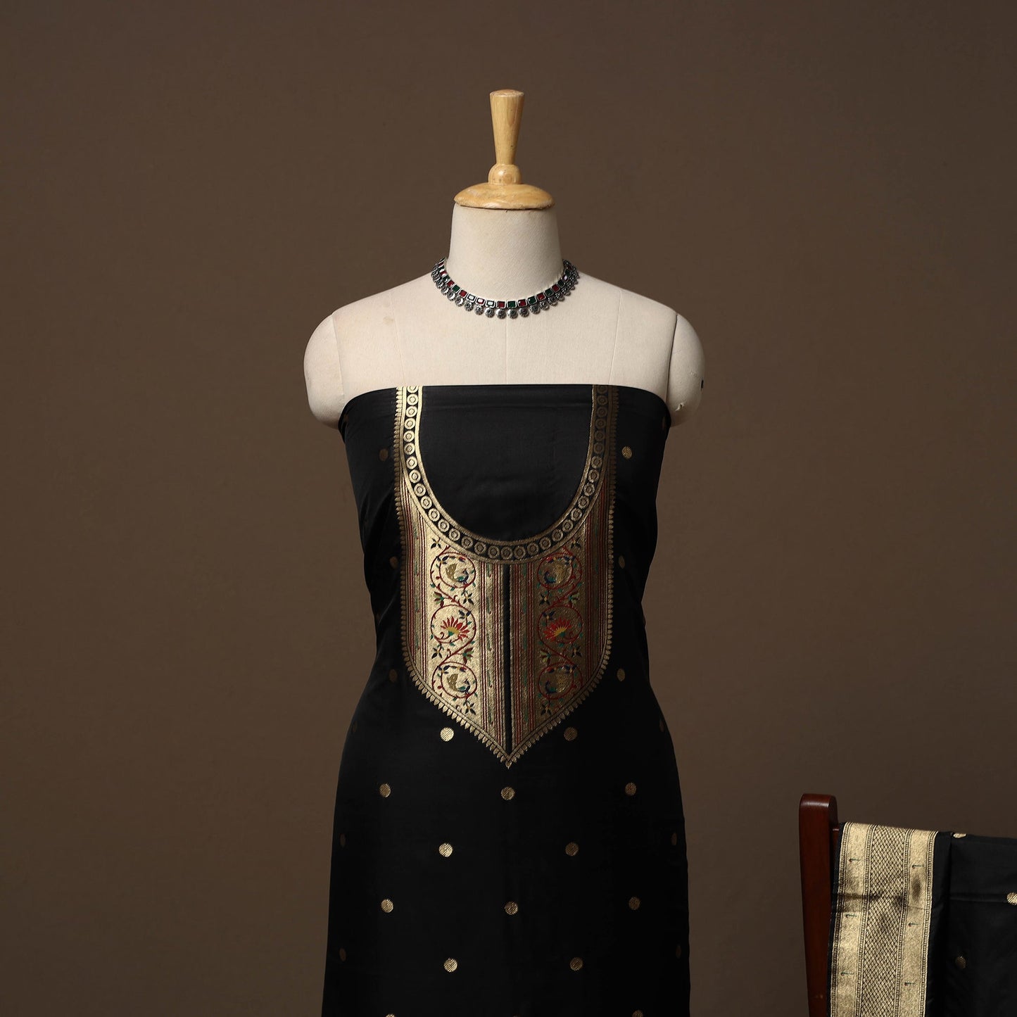 Bangalore silk paithani 3pc unstitched dress material 03