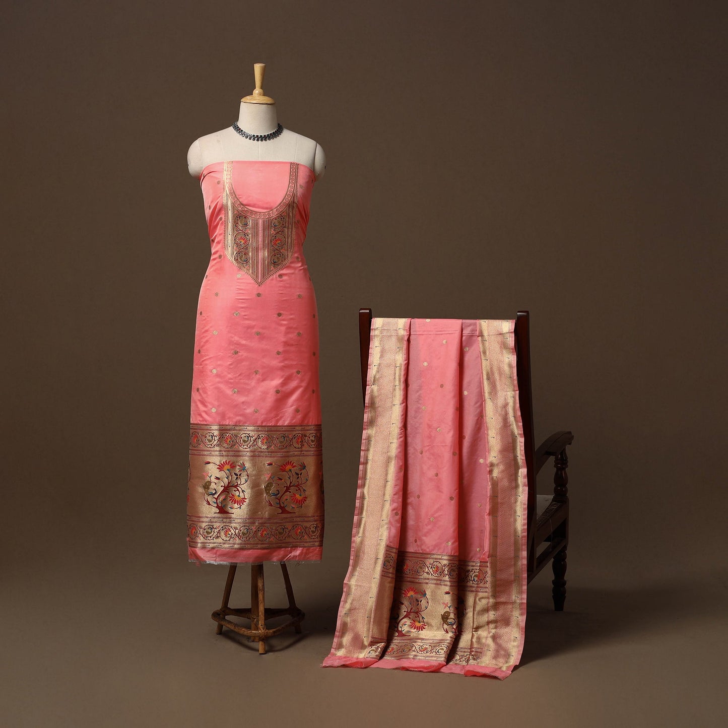 Bangalore silk paithani 3pc unstitched dress material 04