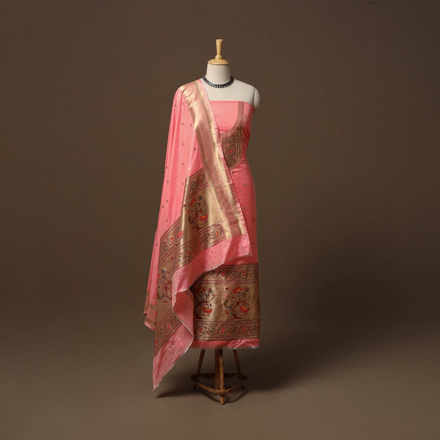 Bangalore silk paithani 3pc unstitched dress material 04