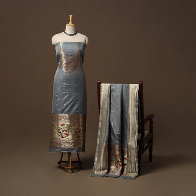 Bangalore silk paithani 3pc unstitched dress material 05