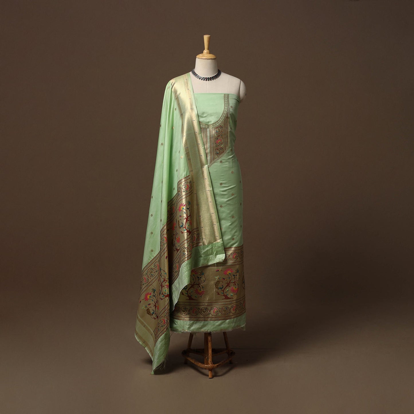 Bangalore silk paithani 3pc unstitched dress material 06