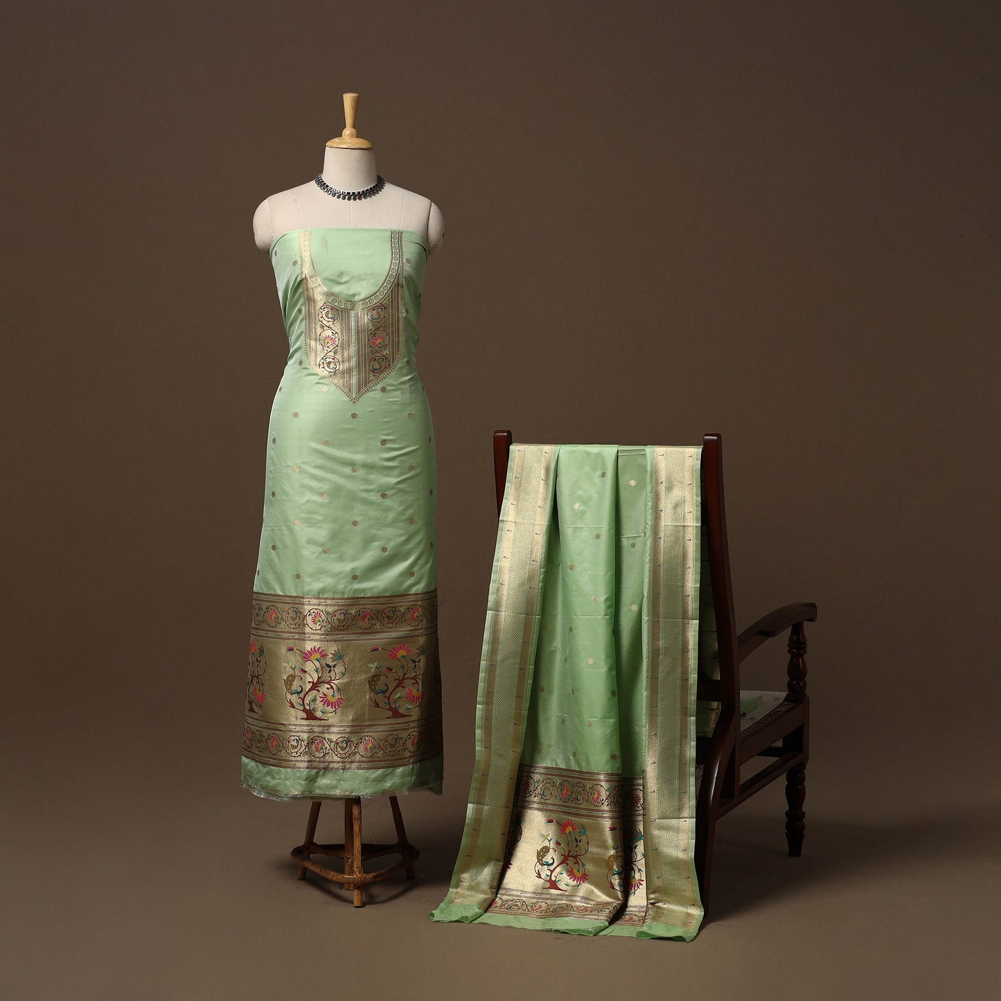 Bangalore silk paithani 3pc unstitched dress material 06