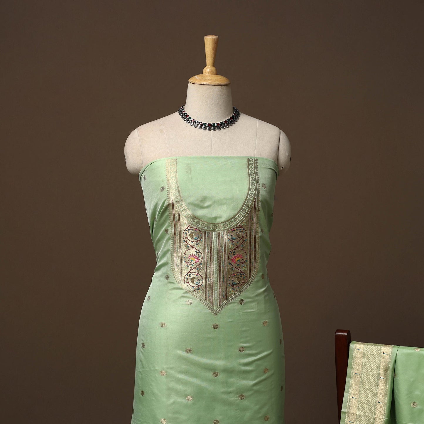 Bangalore silk paithani 3pc unstitched dress material 06