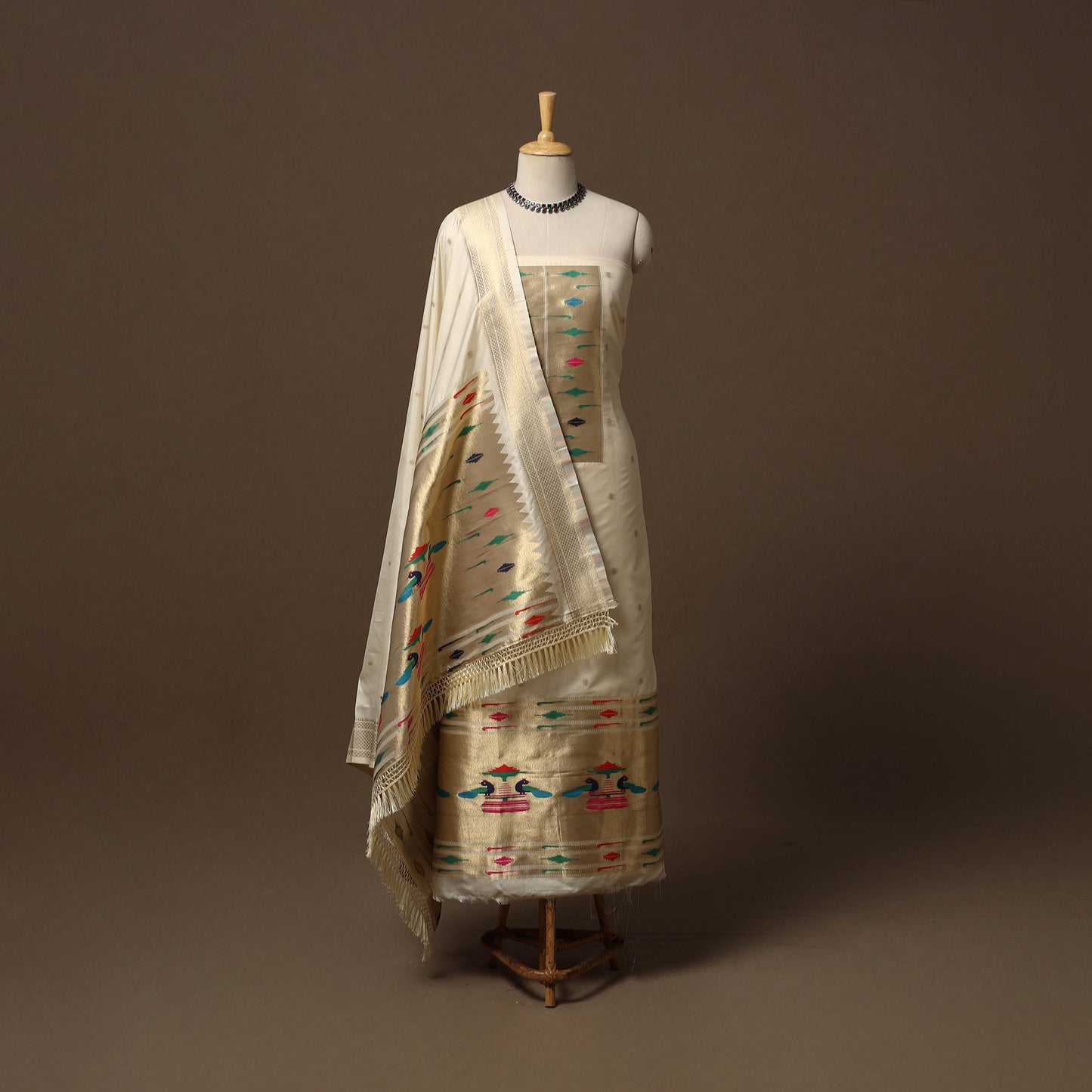 Bangalore silk paithani 3pc unstitched dress material 07