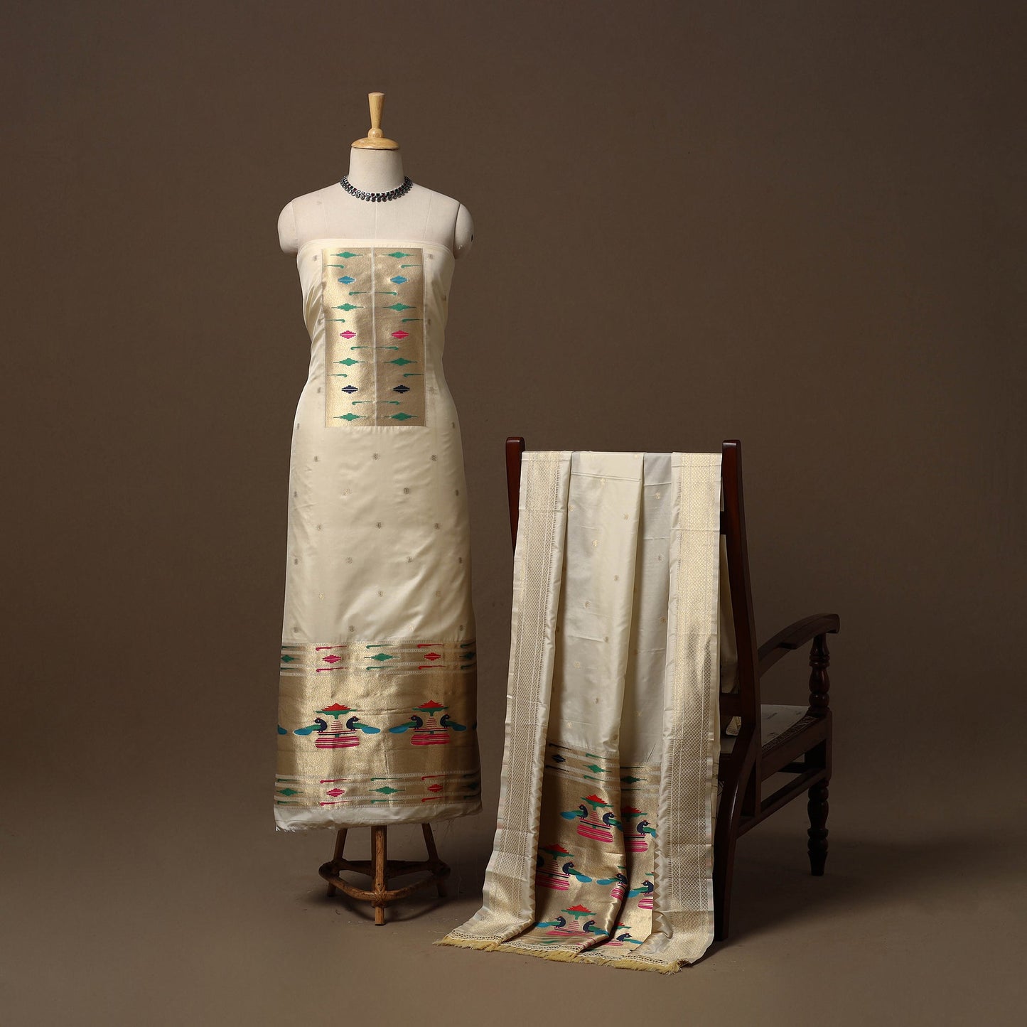 Bangalore silk paithani 3pc unstitched dress material 07