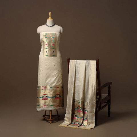 Bangalore silk paithani 3pc unstitched dress material 07