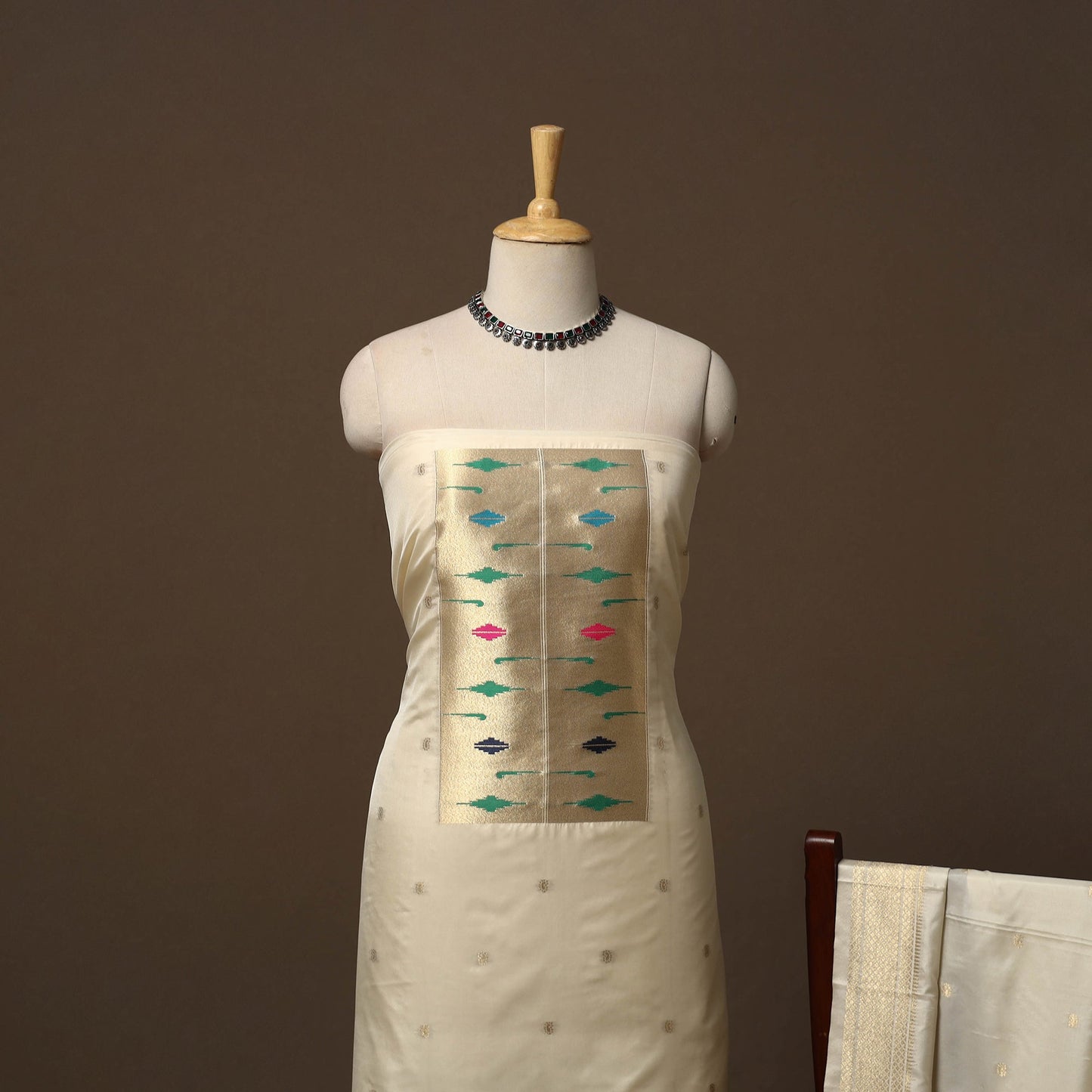 Bangalore silk paithani 3pc unstitched dress material 07