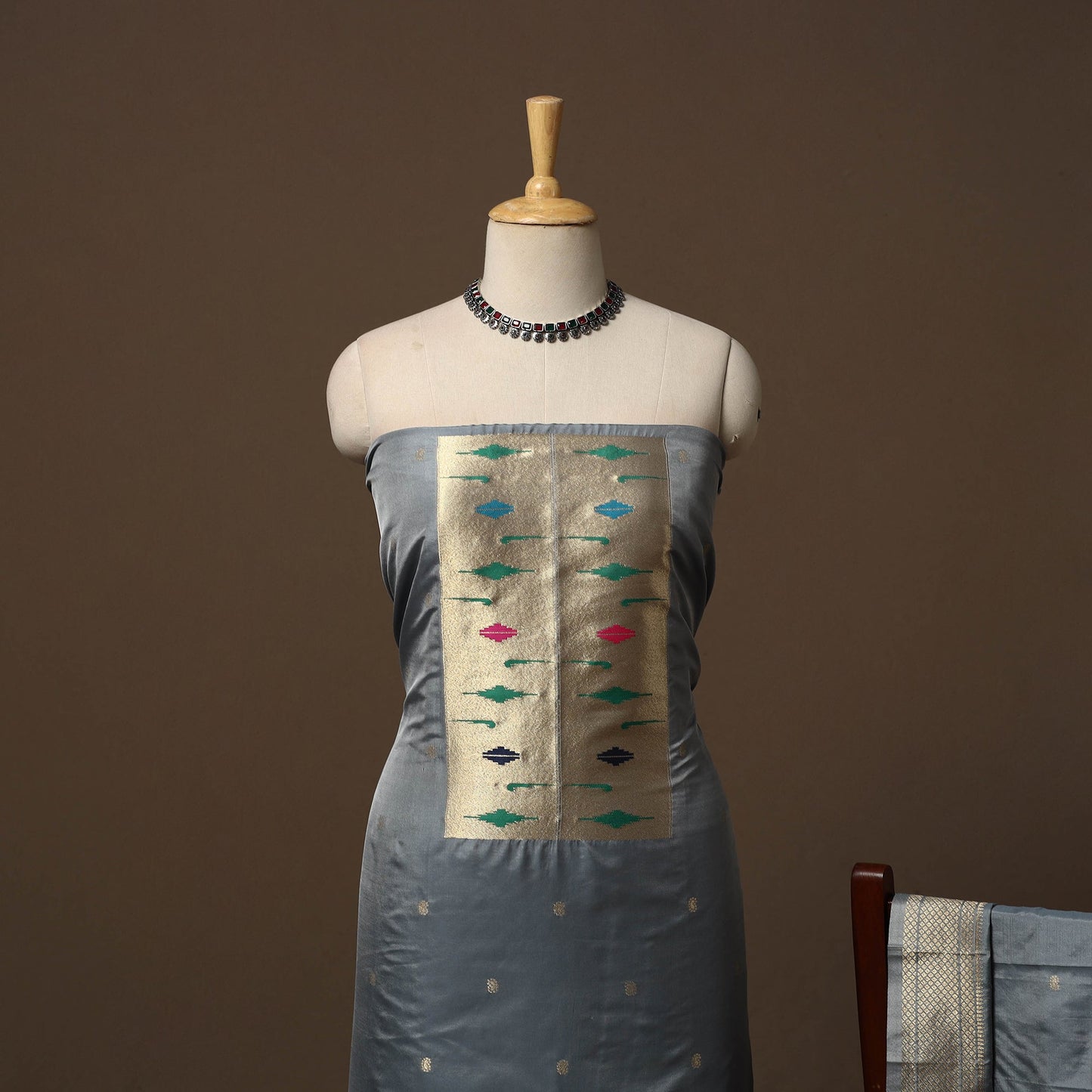 Bangalore silk paithani 3pc unstitched dress material 08