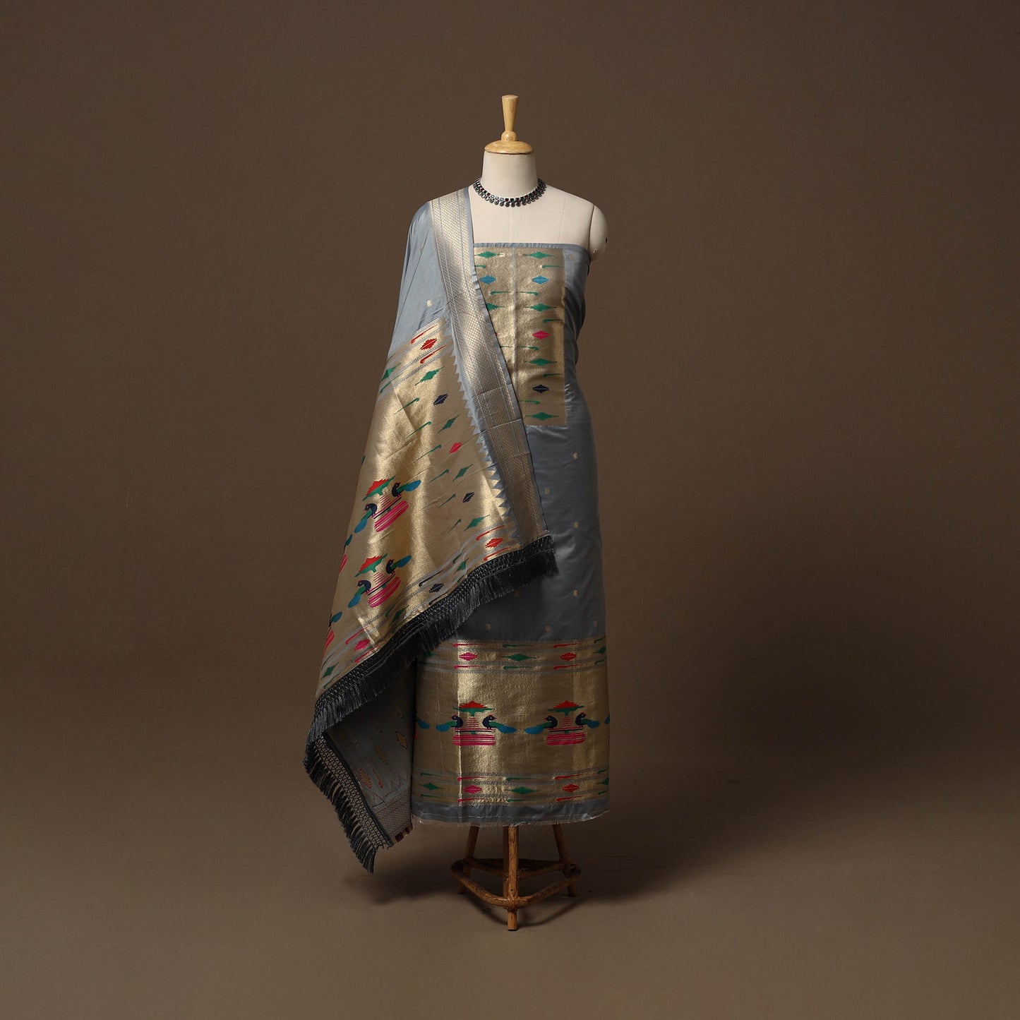 Bangalore silk paithani 3pc unstitched dress material 08