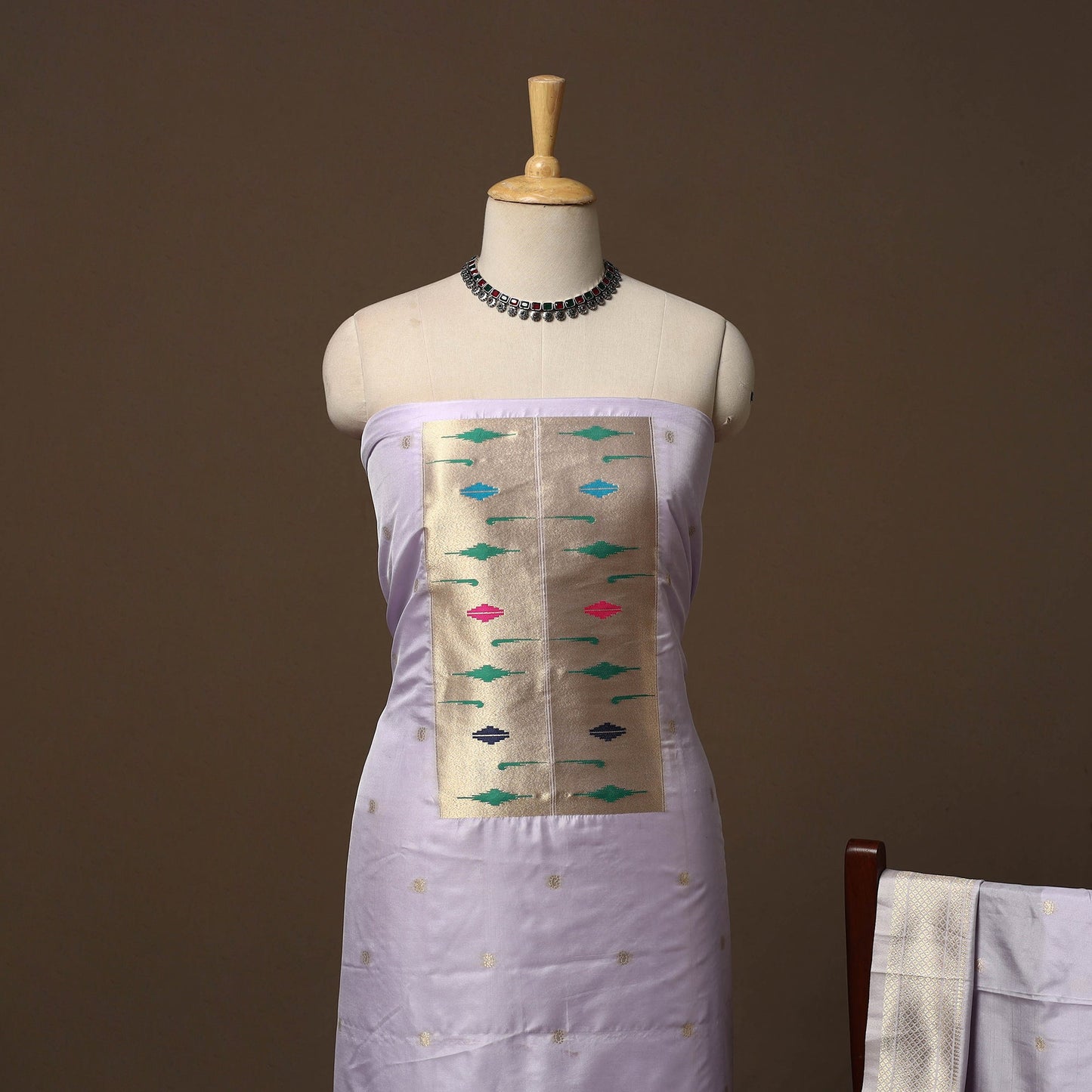 Bangalore silk paithani 3pc unstitched dress material 09