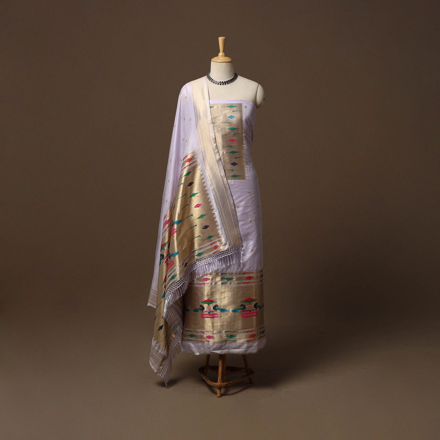 Bangalore silk paithani 3pc unstitched dress material 09