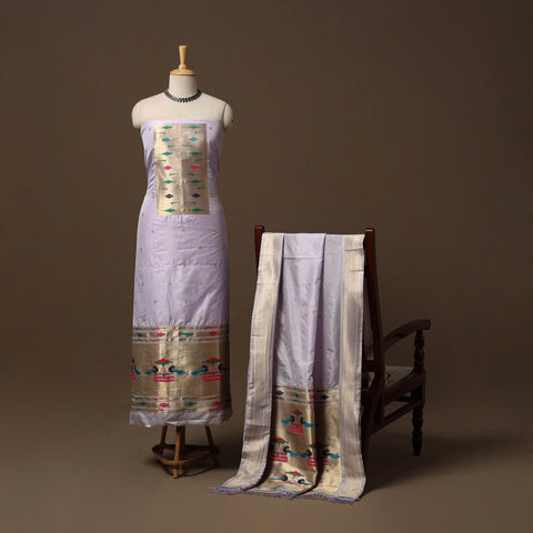 Bangalore silk paithani 3pc unstitched dress material 09