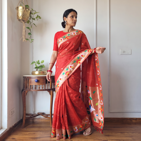 Orange Bangalore Silk Zari Border Saree, draped and worn by a woman, AI visual of the saree, iTokri