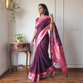 Purple Bangalore Silk Zari Border Saree, draped and worn by a woman, AI visual of the saree, iTokri