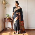 Black Bangalore Silk Zari Border Saree, draped and worn by a woman, AI visual of the saree, iTokri