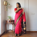 Pink Bangalore Silk Zari Border Saree, draped and worn by a woman, AI visual of the saree, iTokri