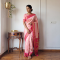 Peach Bangalore Silk Zari Border Saree, draped and worn by a woman, AI visual of the saree, iTokri