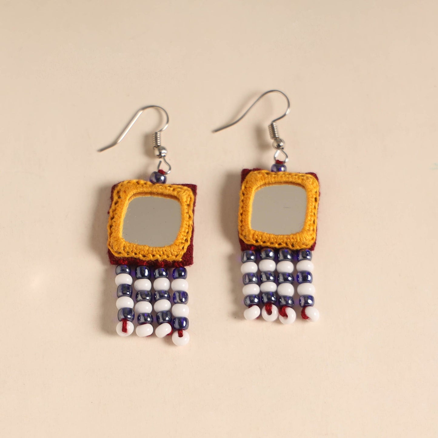 Banjara embroidery mirror & bead work handmade earrings 02