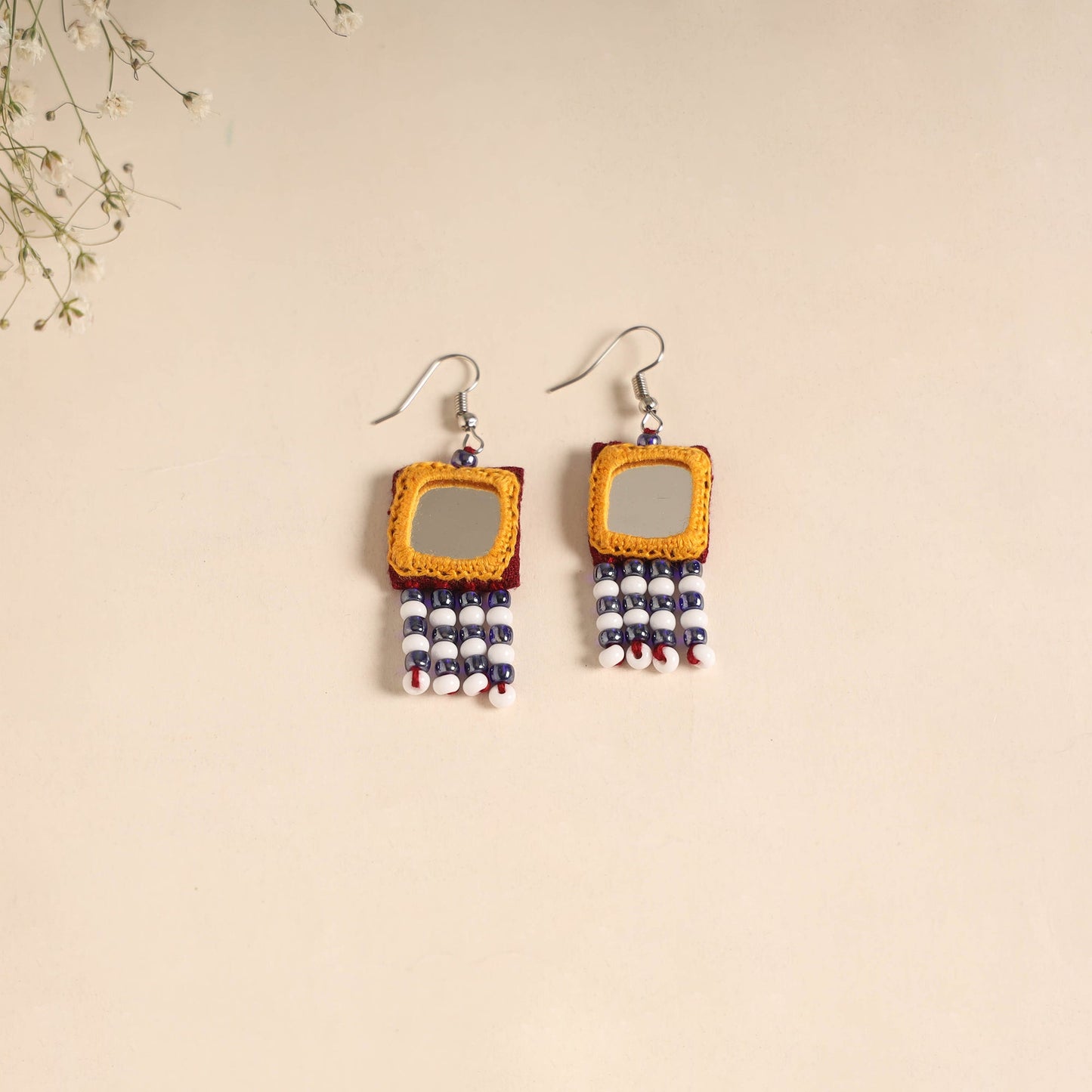 Banjara embroidery mirror & bead work handmade earrings 02