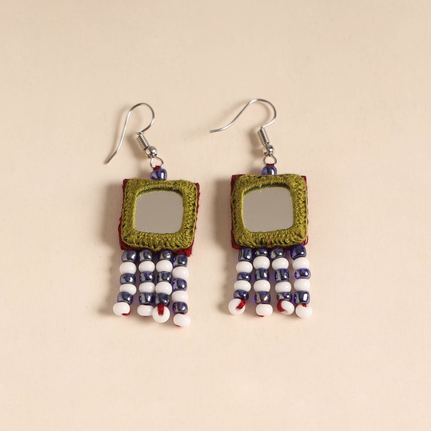 Banjara embroidery mirror & bead work handmade earrings 04