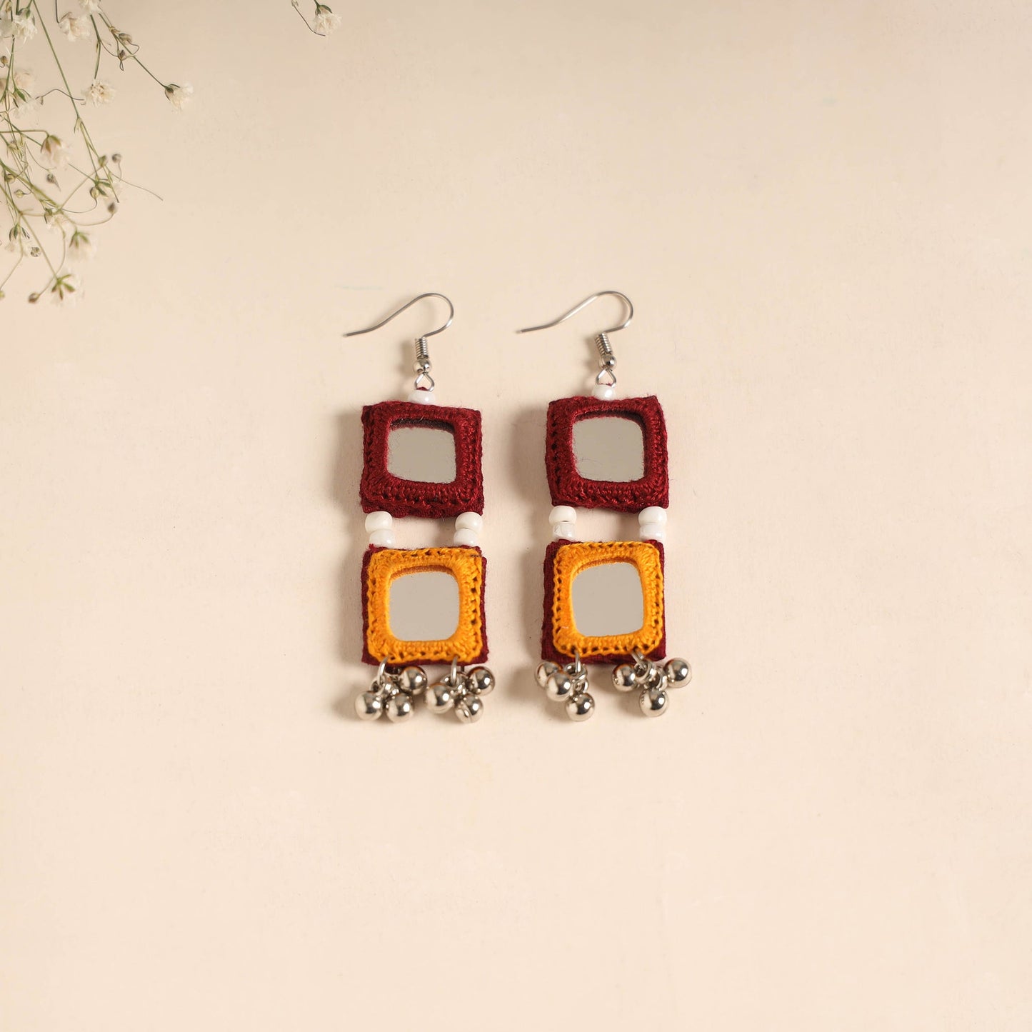 Banjara embroidery mirror & bead work handmade earrings 06