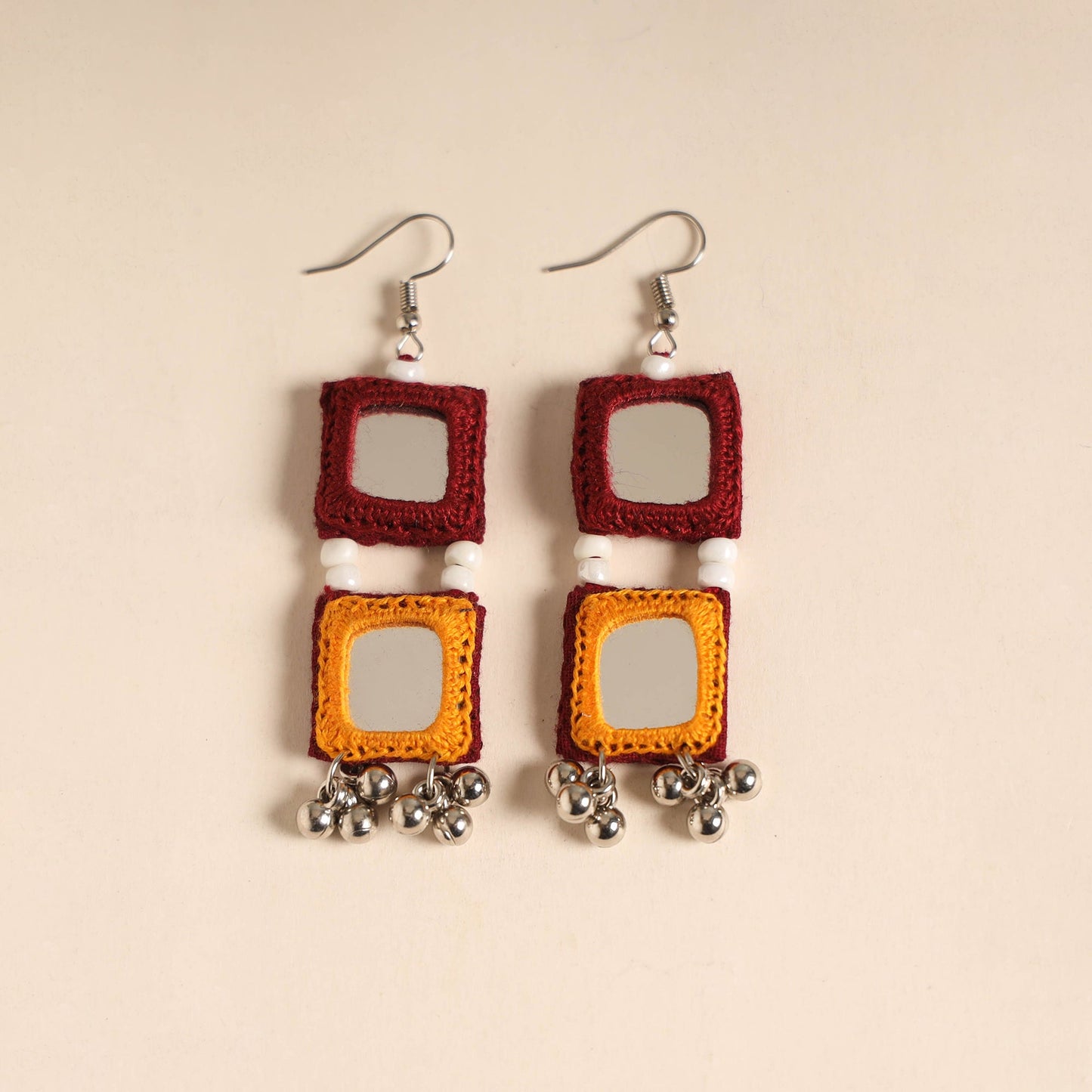 Banjara embroidery mirror & bead work handmade earrings 06