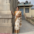 Brown Barmer Applique Work Chanderi Silk Saree with Tassels, draped and worn by a woman, AI visual of the saree, iTokri
