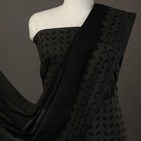 Black - 3pc Cut Work Cotton Barmer Applique Dress Material 01