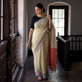 Yellow Base Handspun & Handwooven Tussar Silk Saree, draped and worn by a woman, AI visual of the saree, iTokri